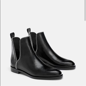 Zara Black Leather Ankle Boots Size 41